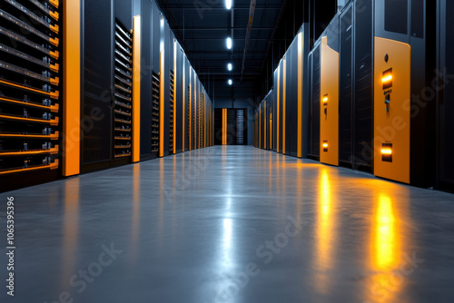 Exploring the Impact of Wasted Data: A bright, futuristic data center with hundreds of dormant data storage units. photo