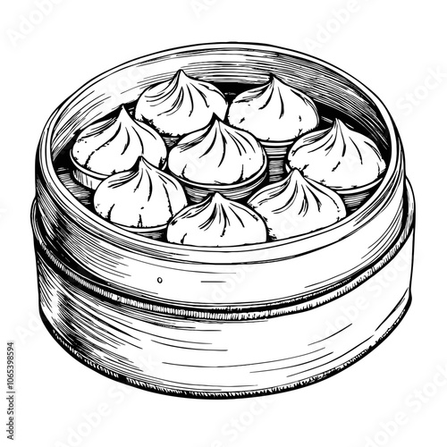 Dim sum dumplings in a bamboo steamer  