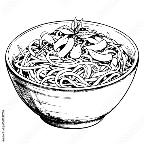 Pad Thai Noodles in a Bowl with Vegetables  