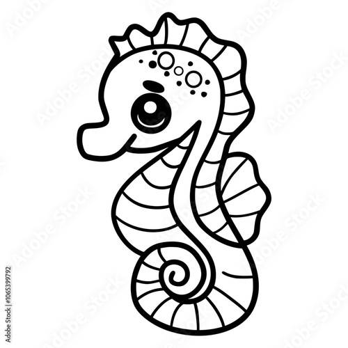 Cute sea horse ocean animal doodle 