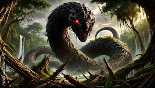 Massive Serpent-Like Minhocão Creature in a Jungle Setting