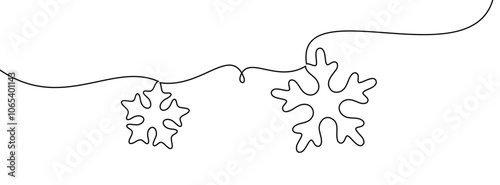 Simple dual snowflake outline connected by a flowing line, perfect for winter and holiday-themed projects. Vector illustration.