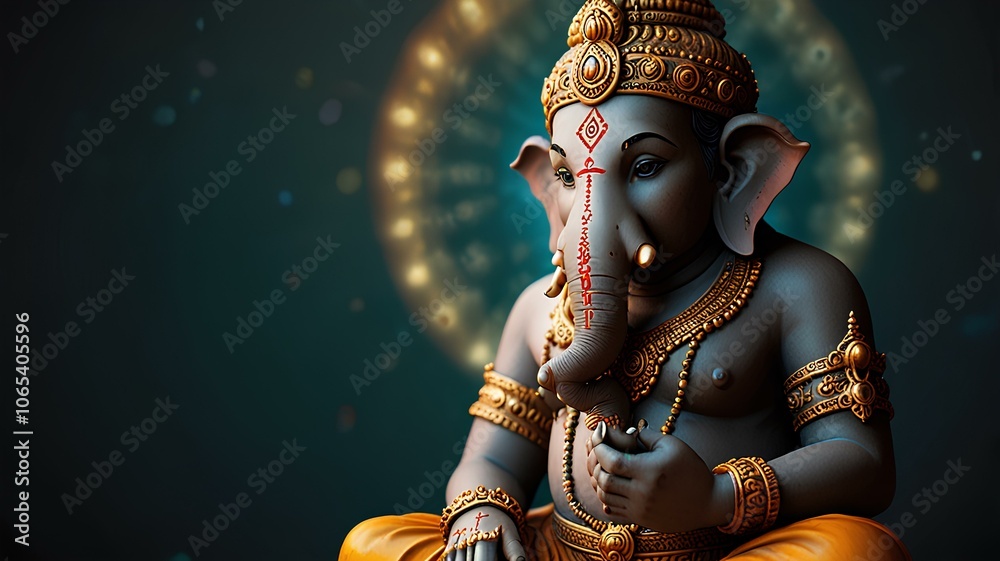 Obraz premium Ganesha studying ancient scriptures, exuding an aura of wisdom. 