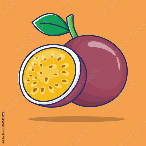 Passion fruit, juice, smoothie, dessert, tropical fruit, vector graphic, food, healthy food.