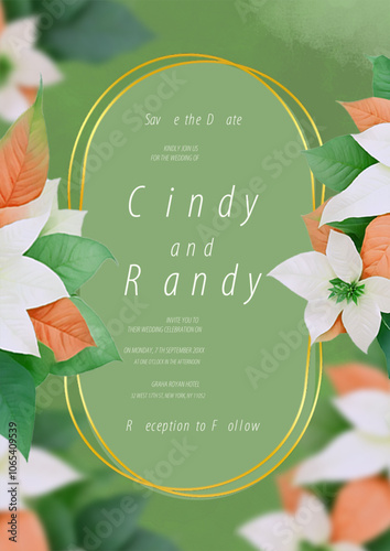 Watercolor wedding invitation card with beautiful flowers