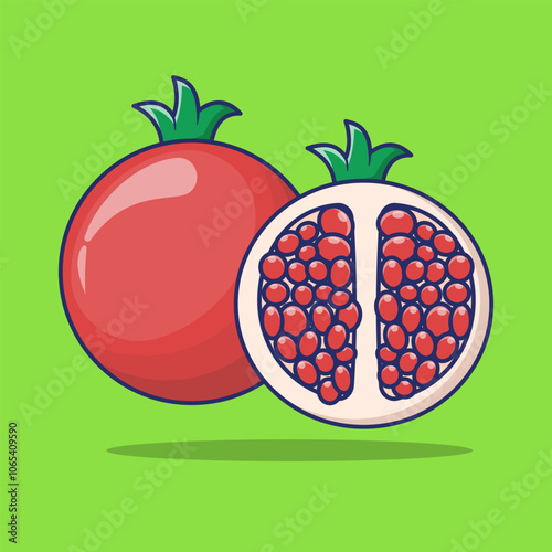 Pomegranate, seeds, juice, molasses, dessert, fruit, vector graphic, food, healthy food.