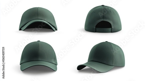 collection of green Baseball Cap in Angles View Front and Back Mockup