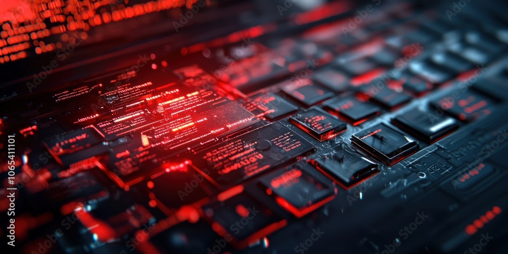 Obraz premium Explore the Intricacies of Modern Technology Through a Glowing Keyboard