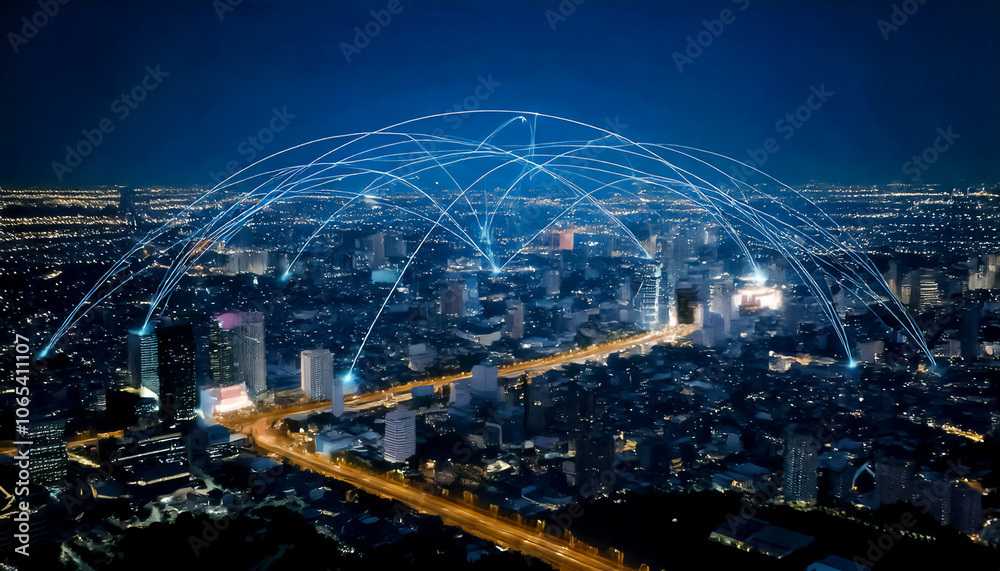 Obraz premium The Internet of Things (IOT) connects everyday objects to the web and enables data collection and automation, enhances efficiency, reducing costs and improving decision