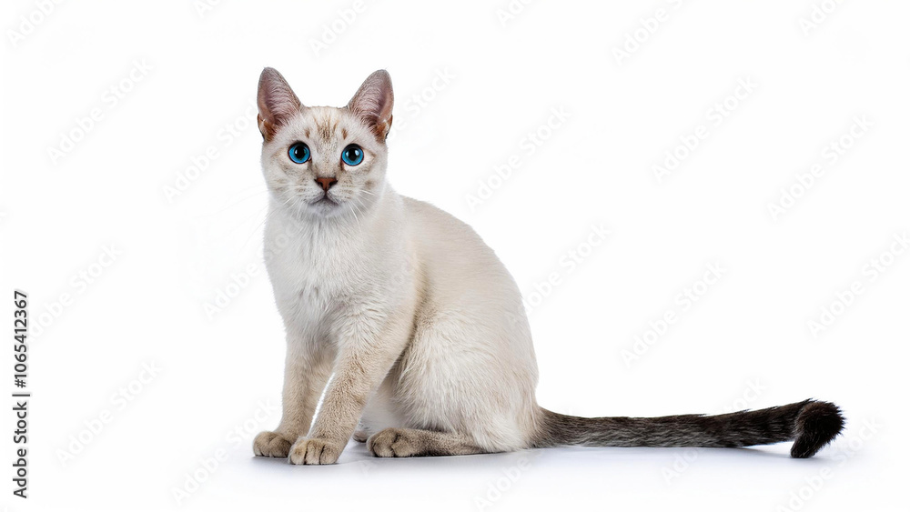 Obraz premium Ojos Azules cat sitting on white background.
