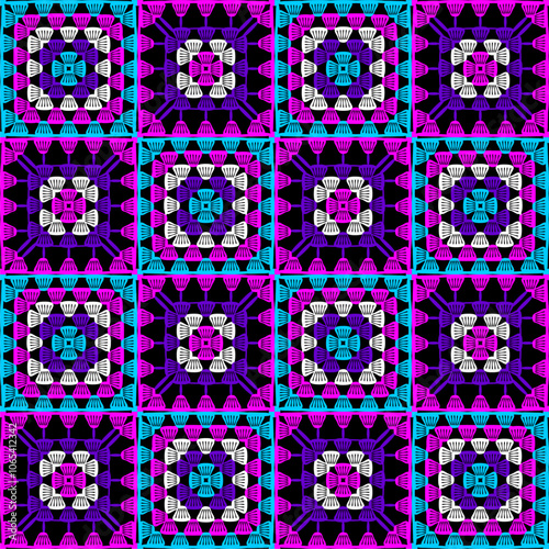 Pattern with crochet granny square with flowers wallpaper handmade decorative art design print	