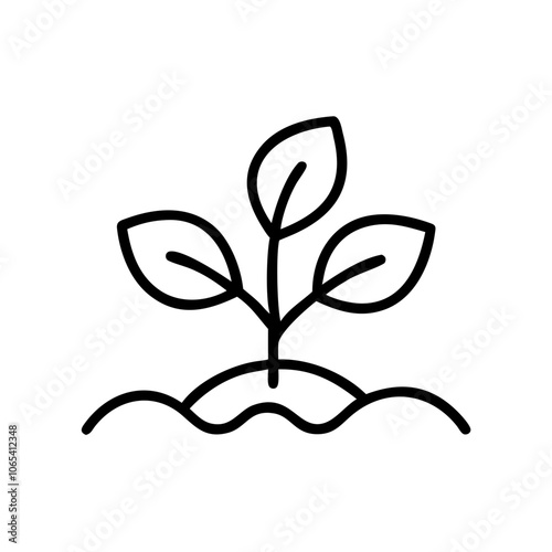 Organic garden icon featuring sprouts with leaves in black outline, modern design