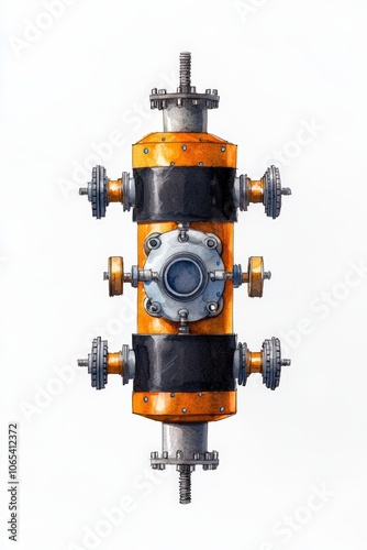 A close-up view of an intricate industrial component showcasing mechanical design and vibrant colors, ideal for engineering projects.