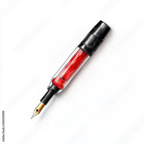 A detailed illustration of a fountain pen with a vibrant red ink reservoir, perfect for writing enthusiasts and artists. photo