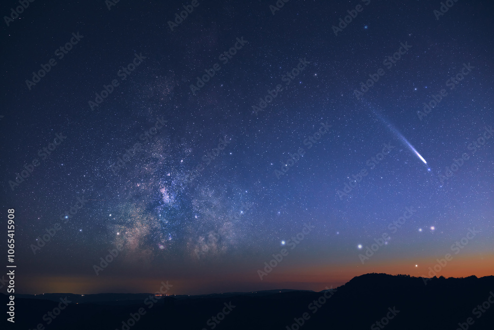 Comet C2023A3 Tsuchinshan ATLAS with Milky Way stars photographed from northern hemisphere in October 2024.