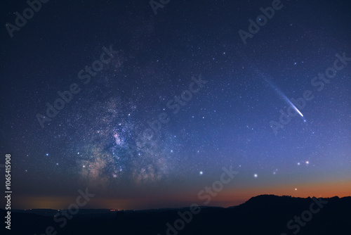 Obraz na płótnie Comet C2023A3 Tsuchinshan ATLAS with Milky Way stars photographed from northern hemisphere in October 2024. w salonie
