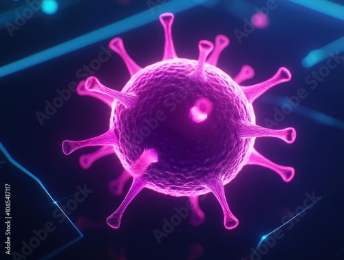 Colorful digital virus model on a high-tech background, visually striking representation. photo