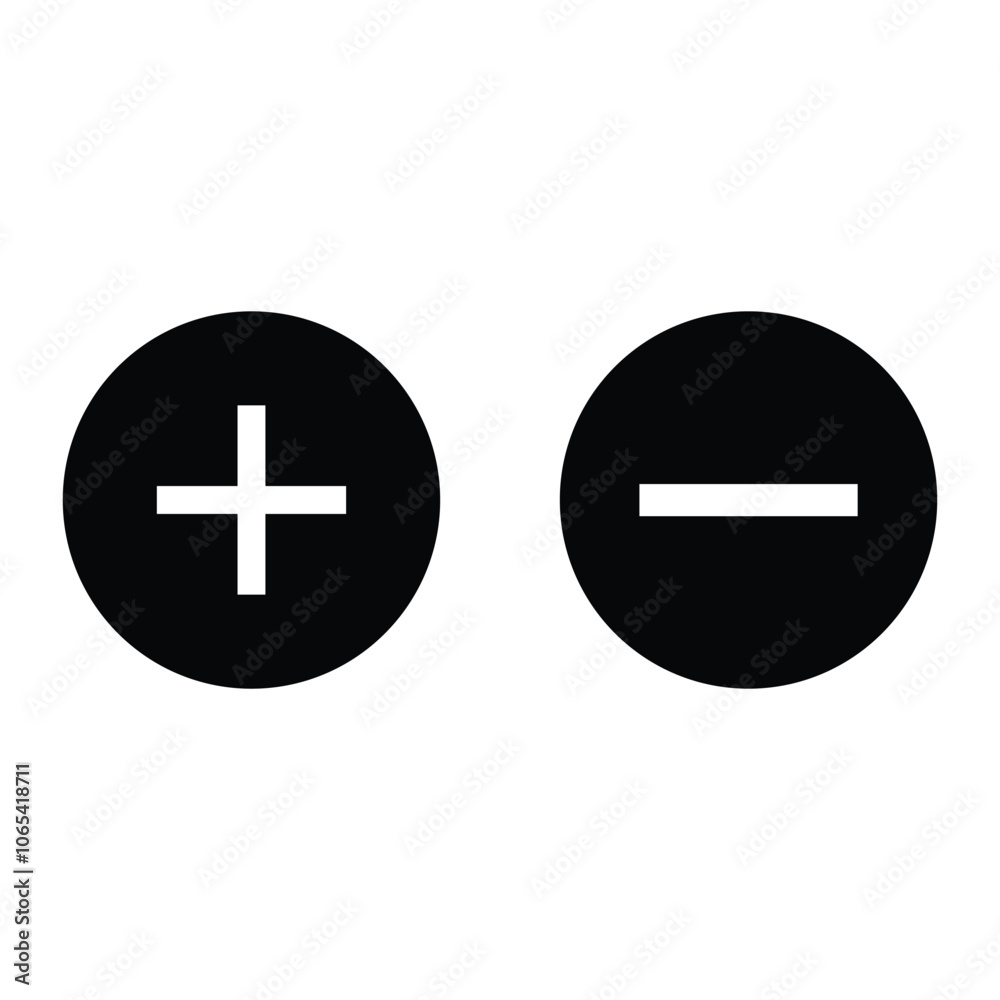 Plus and minus icon set. Math symbol. Cancel, delete, exit negative line sign. Calculator button, business finance concept in vector on white background. Eps file 33. Plus and minus icon set. Math symbol. Cancel, delete, exit negative line sign. Calculator button, business finance concept in vector on white background. Eps file 33.
