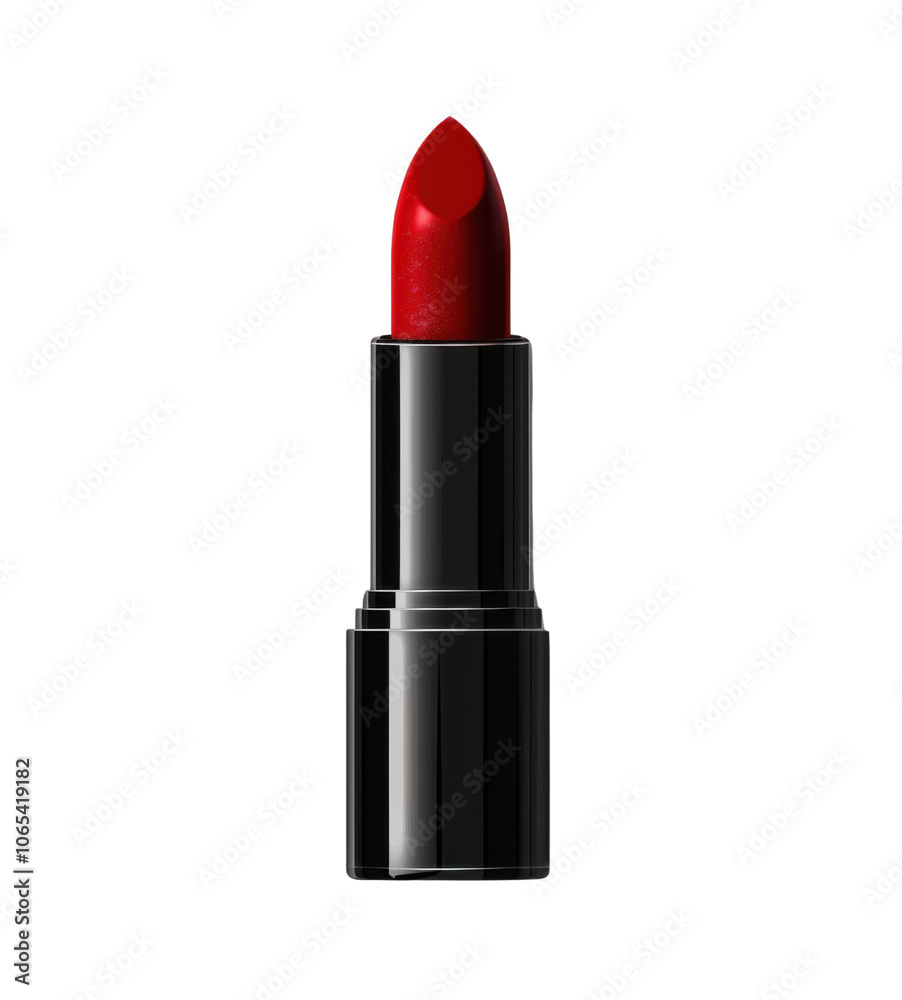 Red lipstick in black tube, glossy texture and vibrant color Red lipstick in black tube, glossy texture and vibrant color