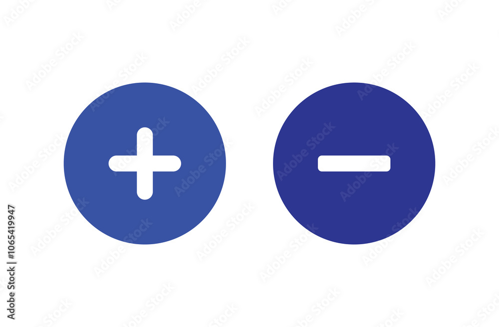 Obraz premium Plus and minus vector icon in modern design style for web site and mobile app. Minus and plus signs icons, flat round buttons set. Vector illustration. Eps file 48.