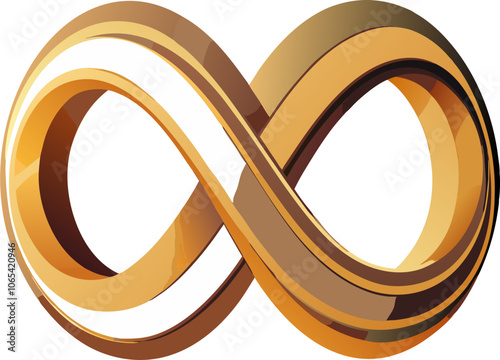 A 3D rendering of the infinity symbol, designed in gold with a white inner stripe, perfect for use in branding, design projects, or as a symbol of eternal love.