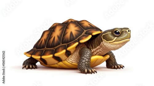 Realistic baby box turtle art on white, emphasizing shell texture and small limbs photo