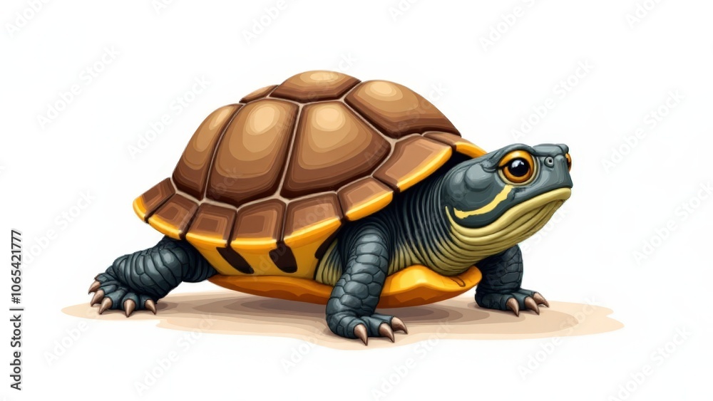 Obraz premium A small baby box turtle illustration, its shell beautifully detailed against a white background