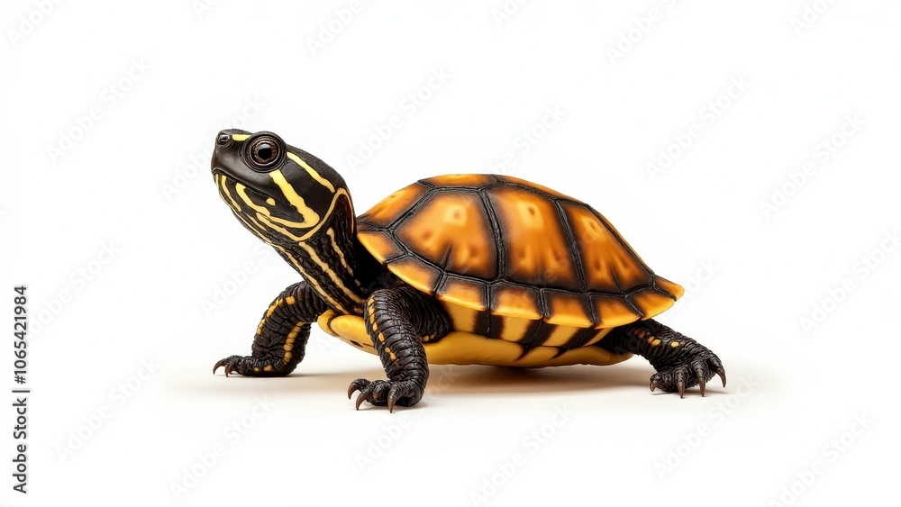 Fototapeta premium Baby box turtle art focusing on shell detail, set against a neutral white background
