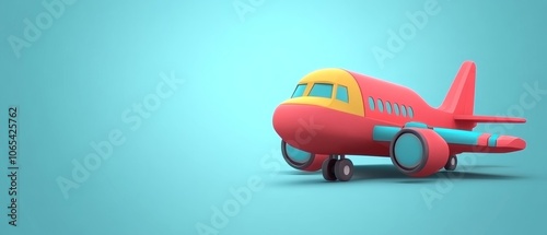 A red and yellow airplane is on a blue background