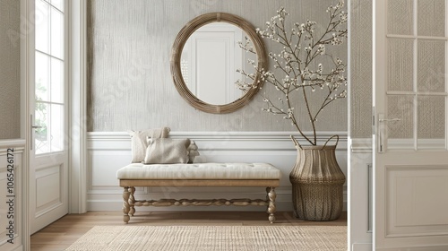 Light gray textured wallpaper in the entryway