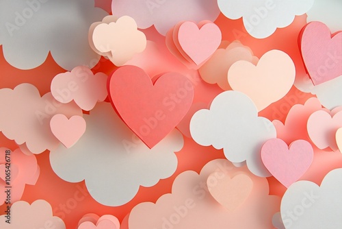 Pastel Heart Shapes Amid Soft Cloud Background
