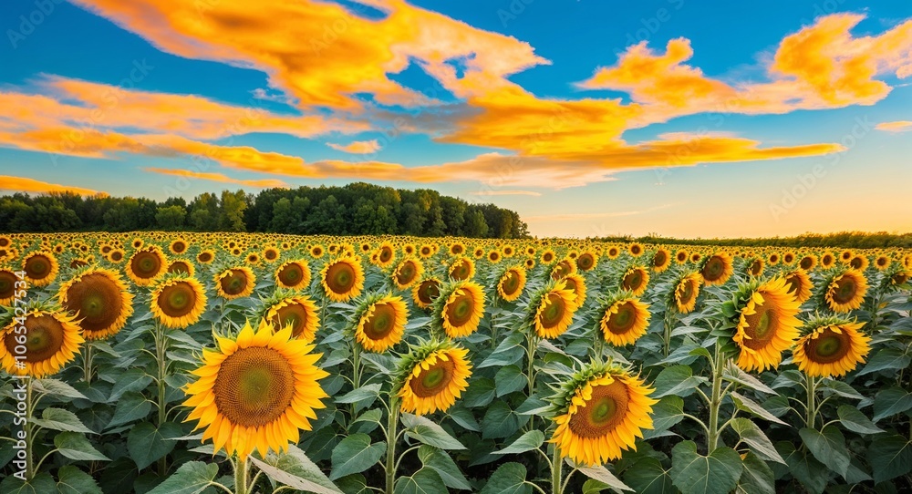 Fototapeta premium Field of sunflowers under bright summer skies
