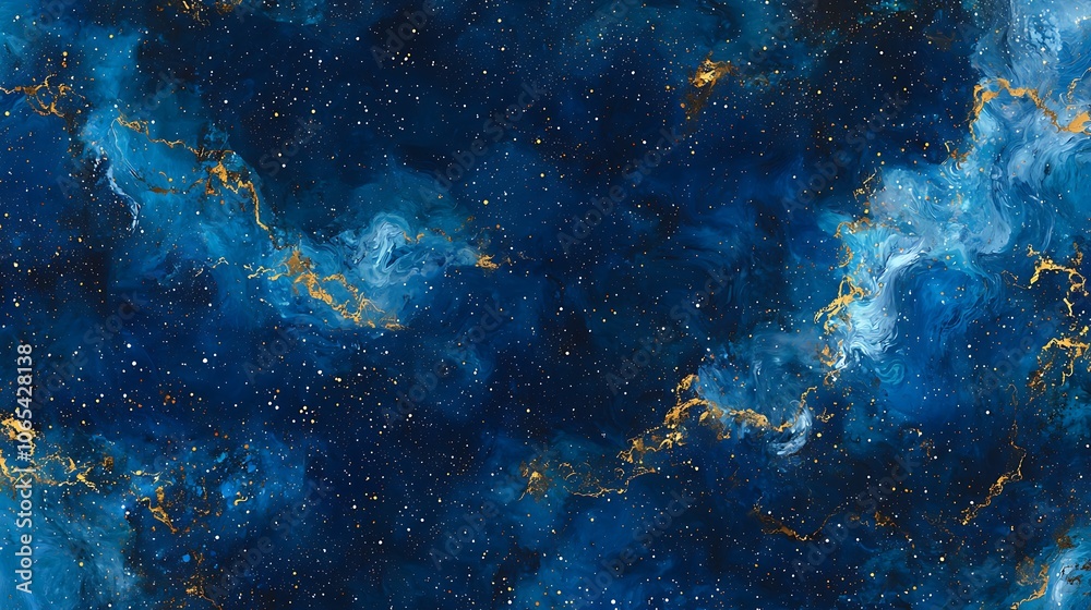 Abstract Night Sky with Golden Veins and Stars. Abstract Night Sky with Golden Veins and Stars.