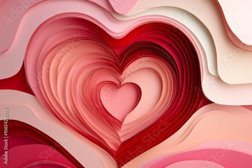 Layered Heart Shapes in Paper Cut Style