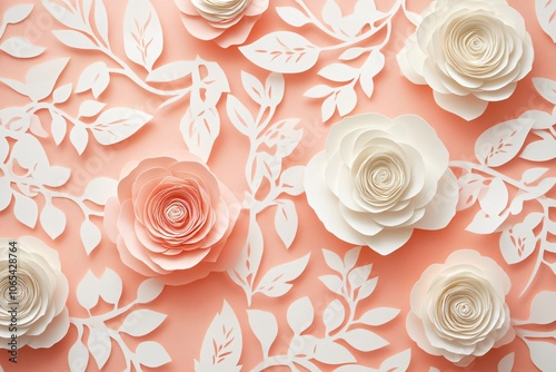 Floral Paper Cut Design with Roses and Leaves