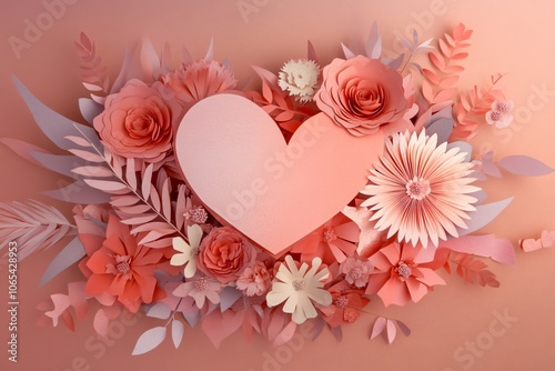 Floral Heart Cut Paper Bouquet Design