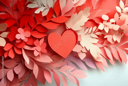 Layered Paper Heart and Leaves for Valentine's Day