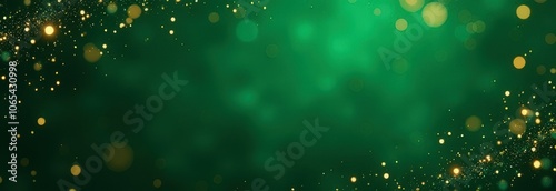festive vibrant deep green background surrounded by golden bokeh lights sparkles, Christmas winter holiday feel, banner with copy space. seasonal advertisements, newsletter, holiday invitation concept