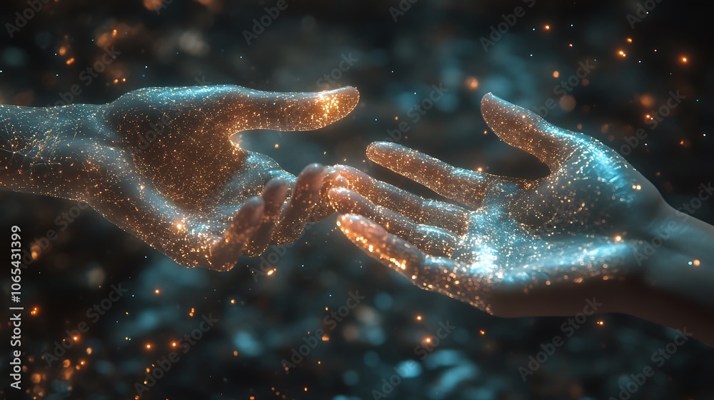 Fototapeta premium Illuminate connections through sparkling hands