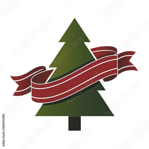 This flat, vector graphic depicts a classic Christmas tree, outlined in bold dark green.