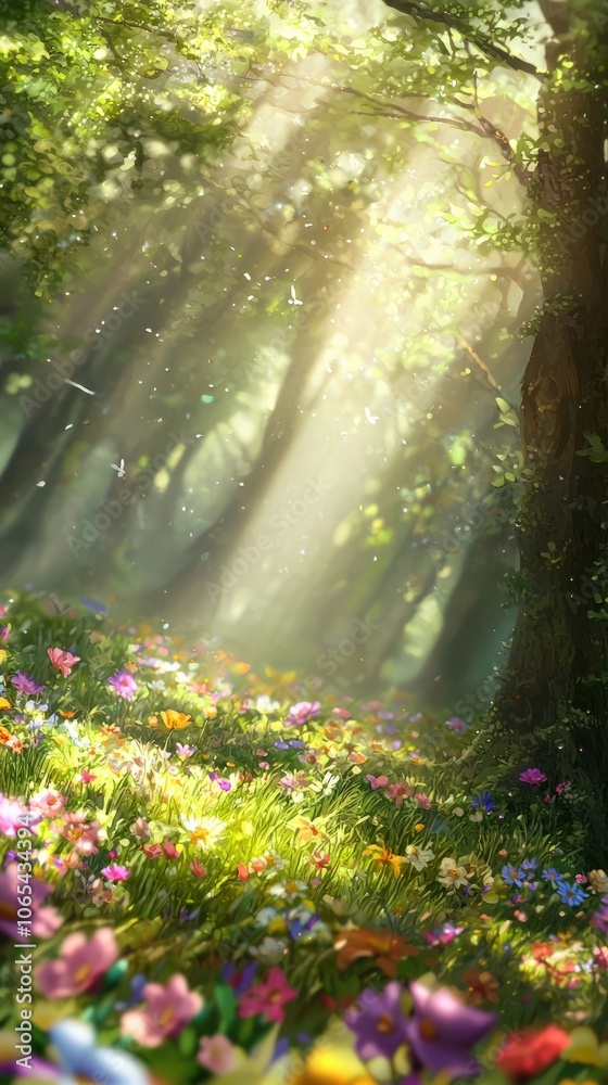 Fototapeta premium Experience the Serenity of Nature with Glowing Sunlight and Vibrant Flowers