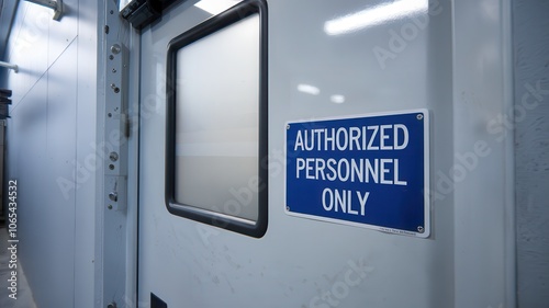 Security door with authorized personnel sign.
