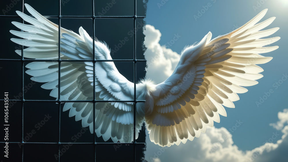 Fototapeta premium Contrasting Wings: The Imprisoned Left and the Liberated Right