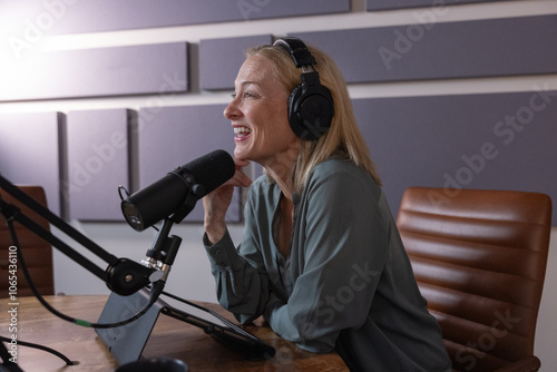 Expert recording a corporate podcast in a studio