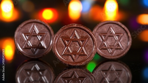 Shiny Chocolate Coins with Star Patterns photo