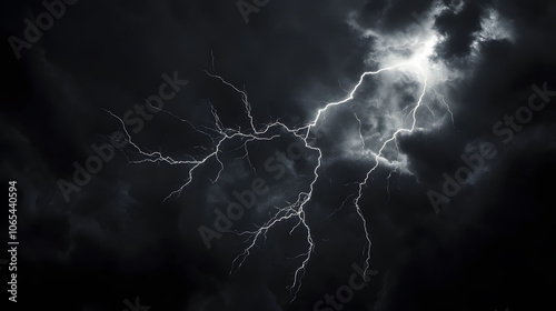 Powerful Nighttime Lightning Storm with Electric Bolts in the Dark Sky photo