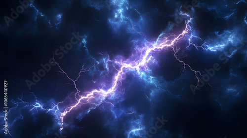 Powerful Nighttime Lightning Storm with Electric Bolts in the Dark Sky photo