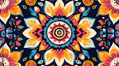 Colorful abstract seamless pattern background inspired by family traditions, featuring vibrant