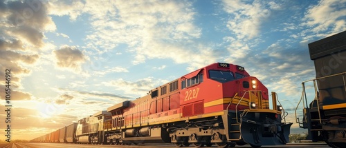 The train is carrying a large amount of cargo, and the sky is filled with clouds photo