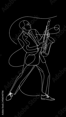 Jazz Musician Saxophone Line Art Minimalist Illustration
